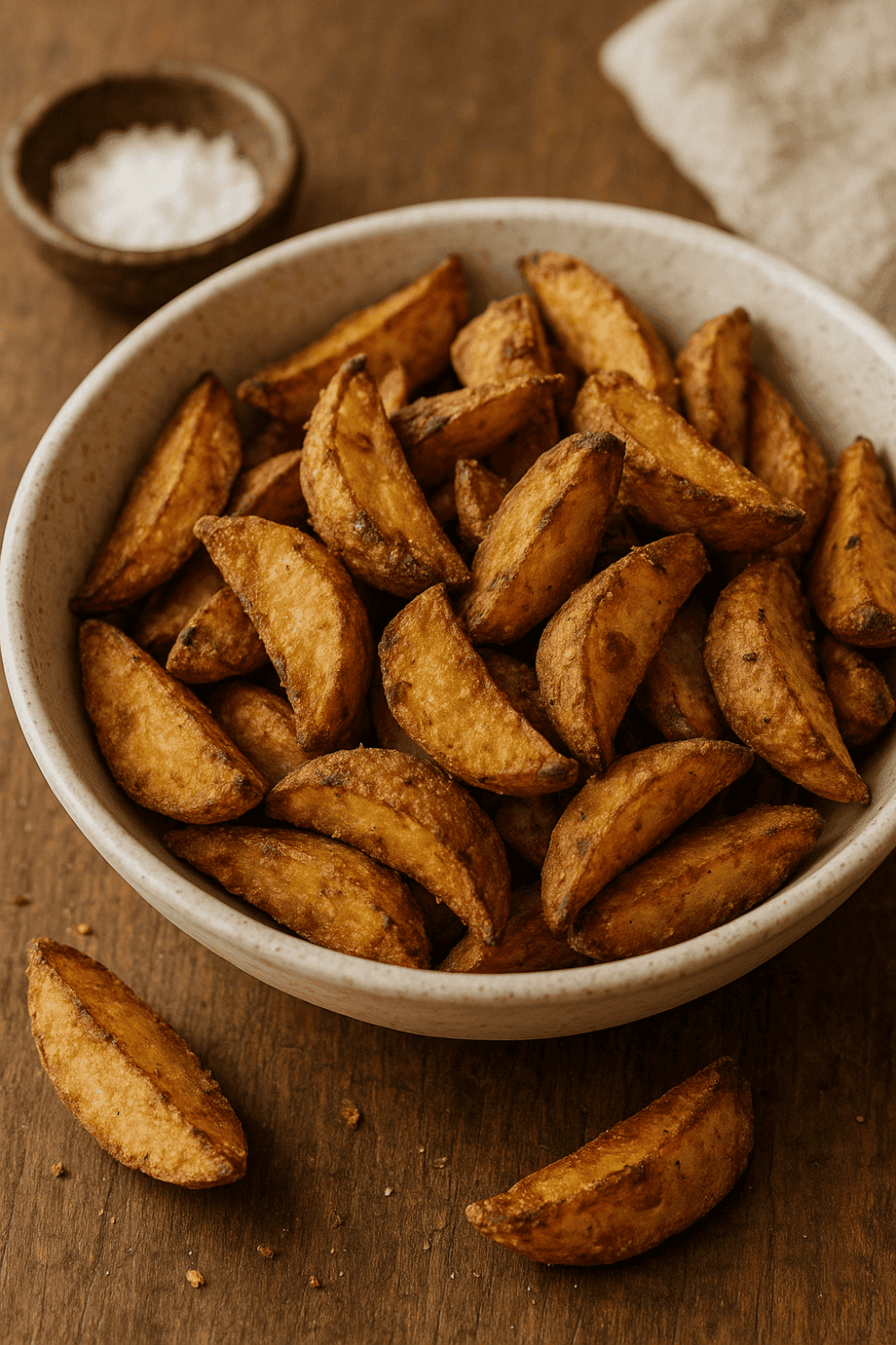 Kartoffelecken im Airfryer in Schüssel – außen kross innen cremig