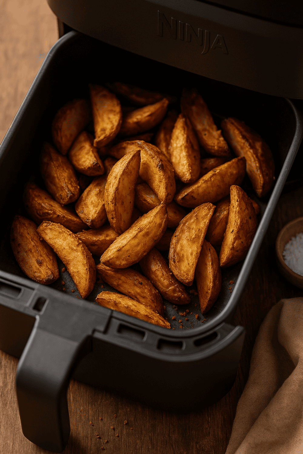 Kartoffelecken im Airfryer-Korb – goldbraun und knusprig